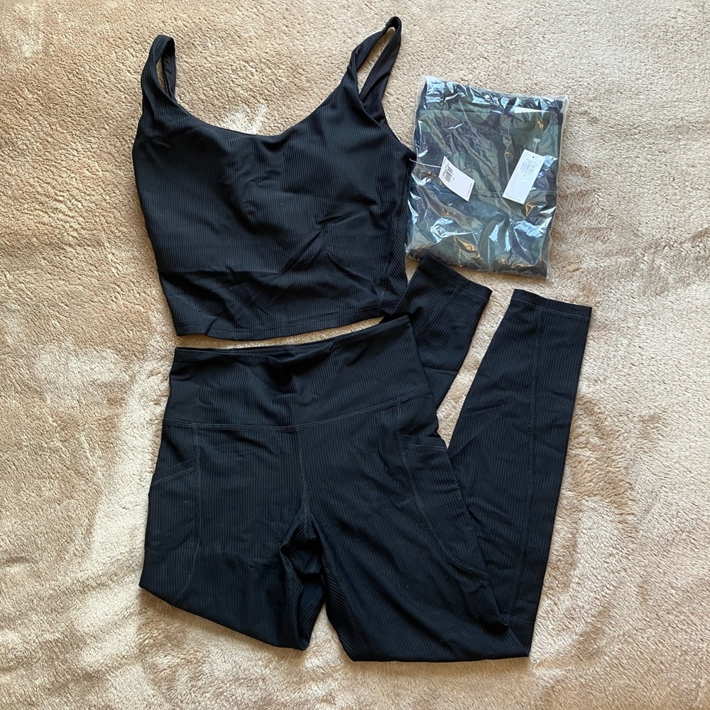 Old navy top with leggings (2) sets black and camo. Small new with tags